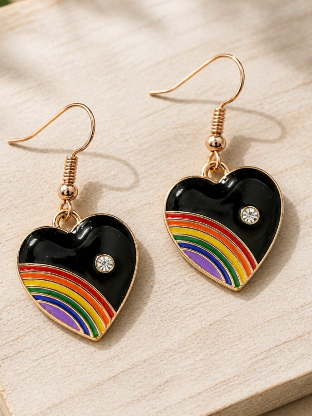Rainbow Heart Enamel Drop Earrings | Handmade - Picture 2 of 5